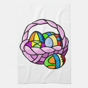 Geometric Painted Easter Eggs in Basket Tea Towel