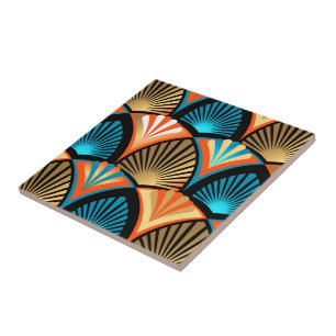 Geometric palm leaves golden pattern in Art Deco Ceramic Tile
