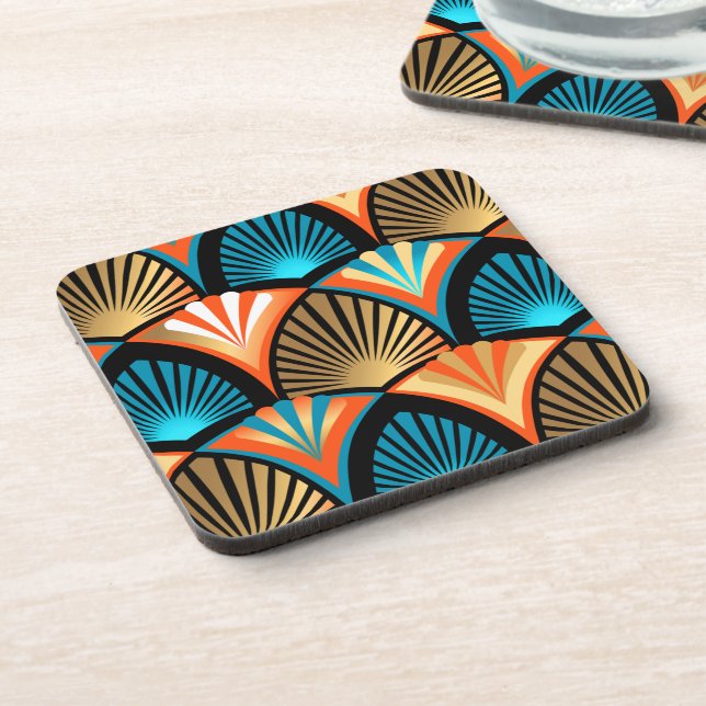 Geometric palm leaves golden pattern in Art Deco Coaster (Left Side)