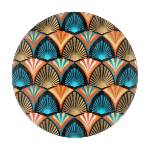 Geometric palm leaves golden pattern in Art Deco Cutting Board