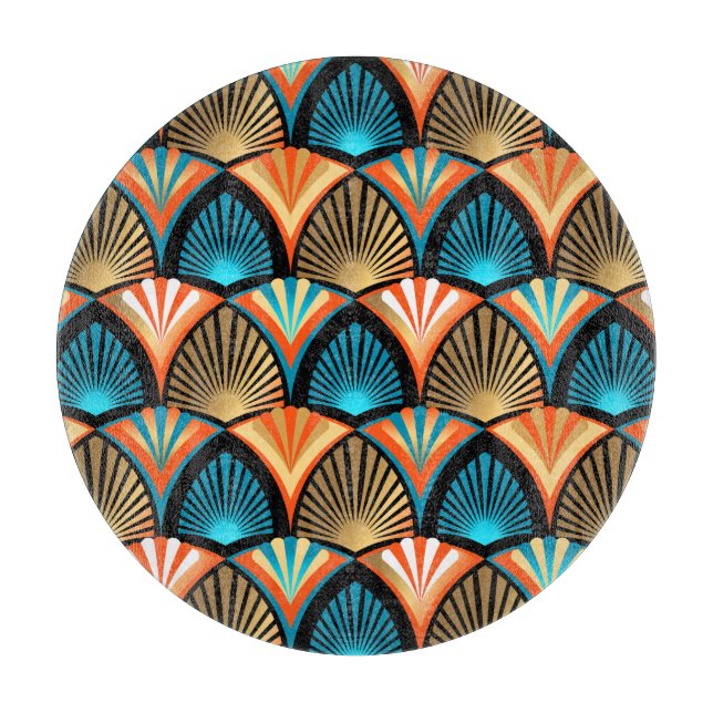 Geometric palm leaves golden pattern in Art Deco Cutting Board (Front)