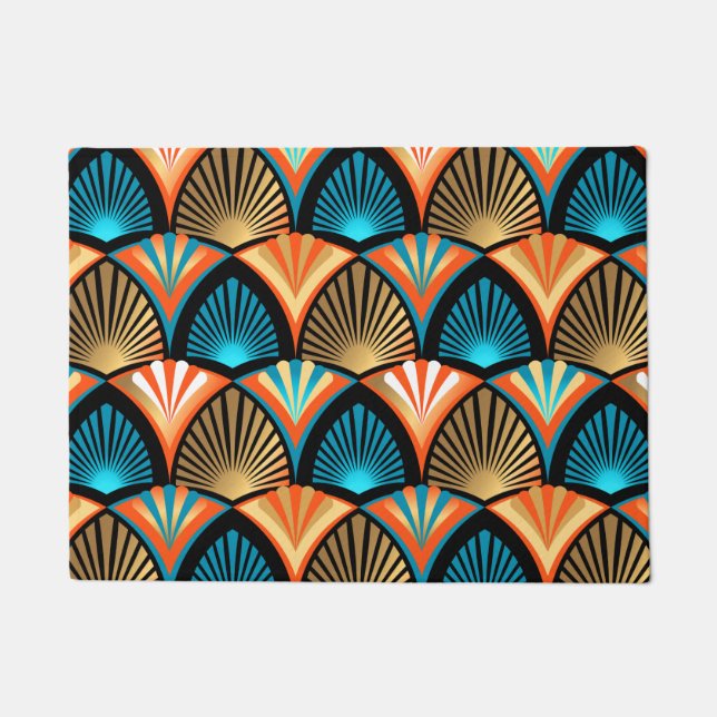 Geometric palm leaves golden pattern in Art Deco Doormat (Front)