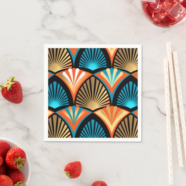 Geometric palm leaves golden pattern in Art Deco Napkin (Insitu)