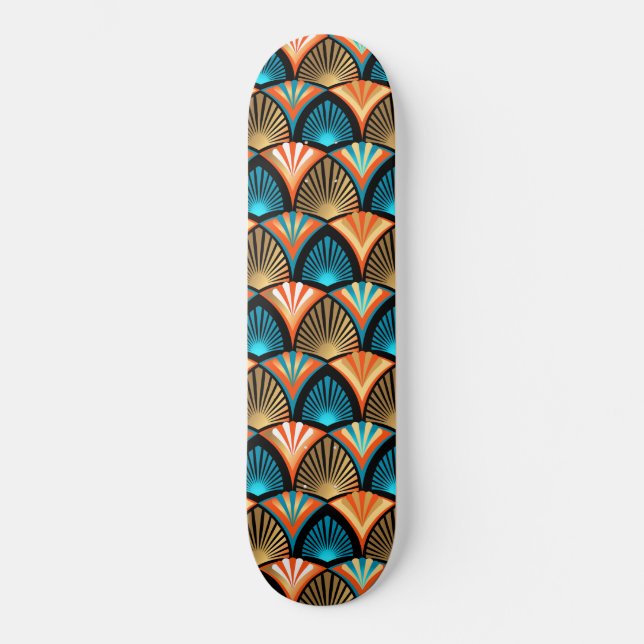 Geometric palm leaves golden pattern in Art Deco Skateboard (Front)