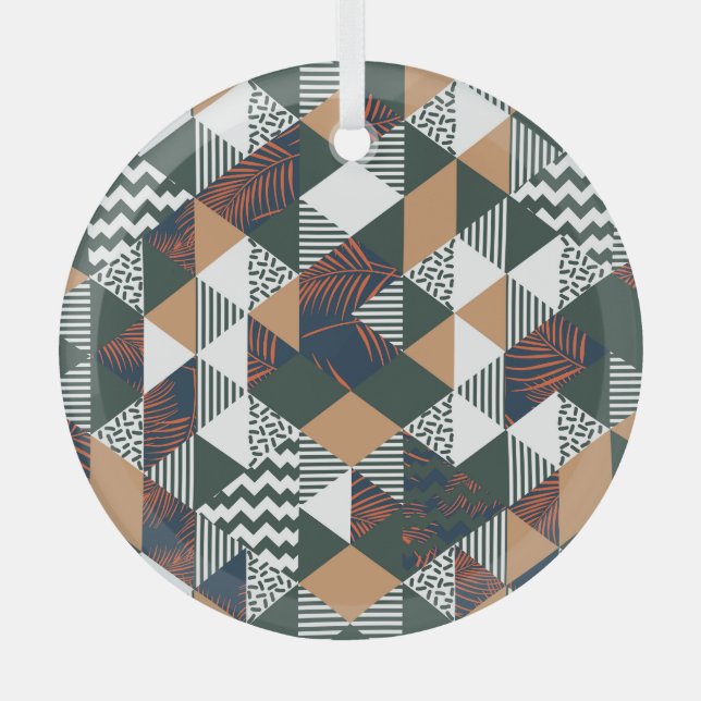 Geometric palm leaves, trendy pattern glass tree decoration (Front)