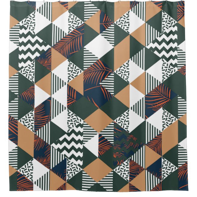 Geometric palm leaves, trendy pattern shower curtain (Front)