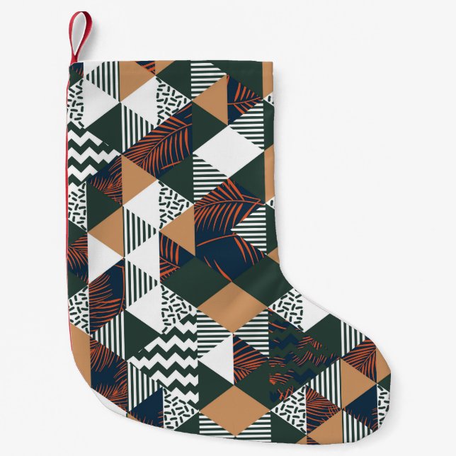 Geometric palm leaves, trendy pattern small christmas stocking (Front)