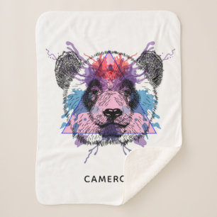 Geometric Panda Bear   Add Your Name Sherpa Blanket