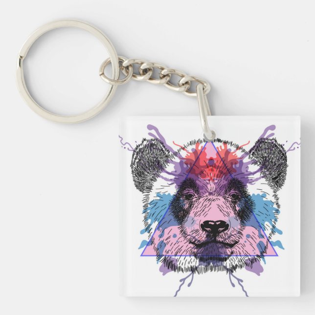 Geometric Panda Bear Key Ring (Front)