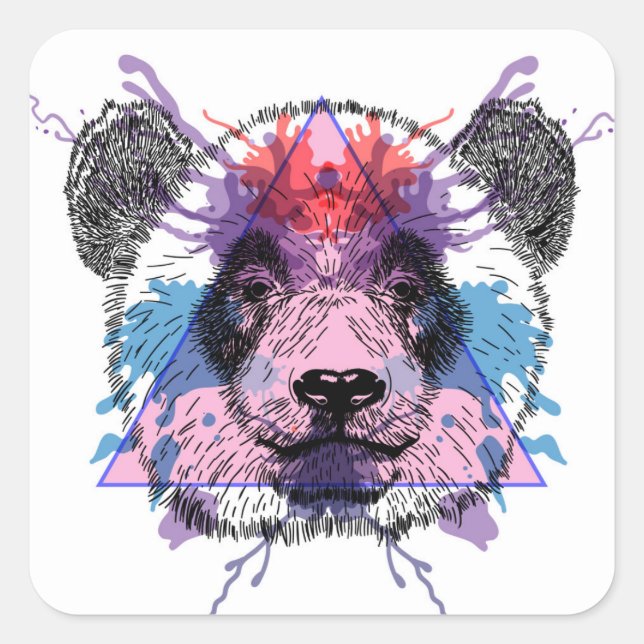 Geometric Panda Bear Square Sticker (Front)