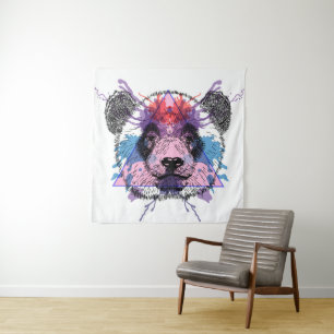 Geometric Panda Bear Tapestry
