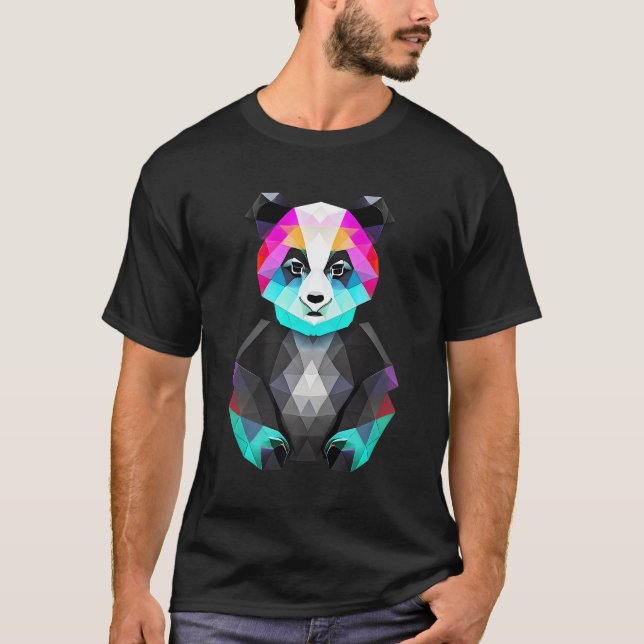 Geometric Panda Colourful Face Polygonal T-Shirt (Front)