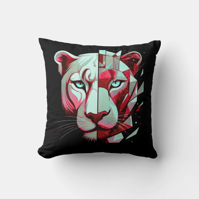 Geometric Panther Split Face– Modern Abstract  Cushion (Front)