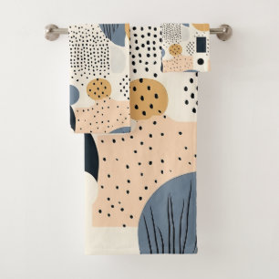 Geometric pastel beige grey black abstract boho  bath towel set