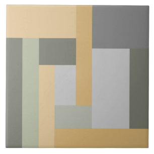 Geometric, pastel, green, mustard yellow, grey ceramic tile