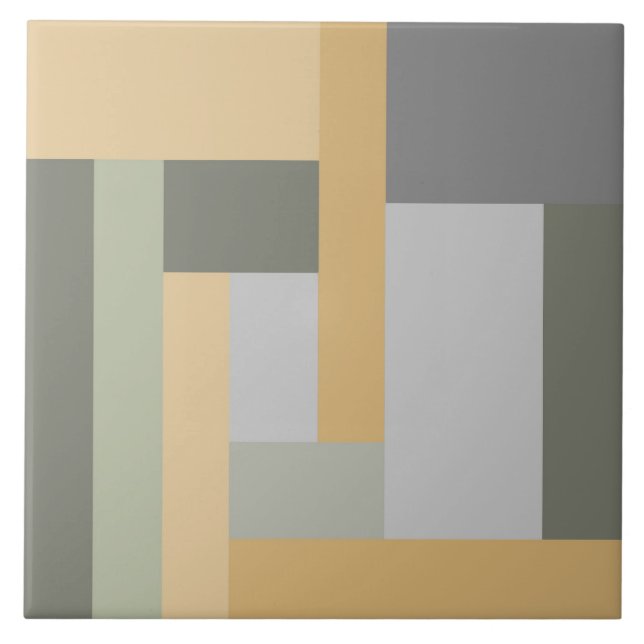 Geometric, pastel, green, mustard yellow, grey ceramic tile (Front)