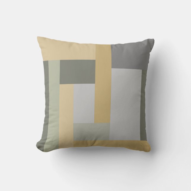 Geometric, pastel, green, mustard yellow, grey cushion (Front)