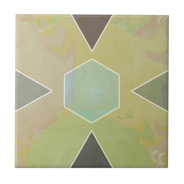 Geometric Pastel Marble Olive Green Ceramic Tile (Front)