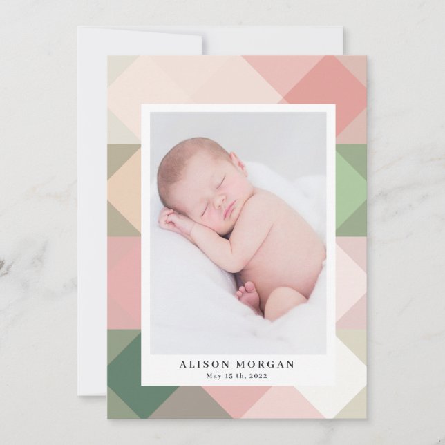 geometric pastel modern birth announcement (Front)