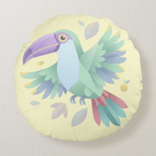 Geometric Pastel Toucan – Minimalist Tropical Flig Round Cushion