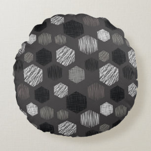 Geometric Pastels: Vintage Textured Pattern. Round Cushion