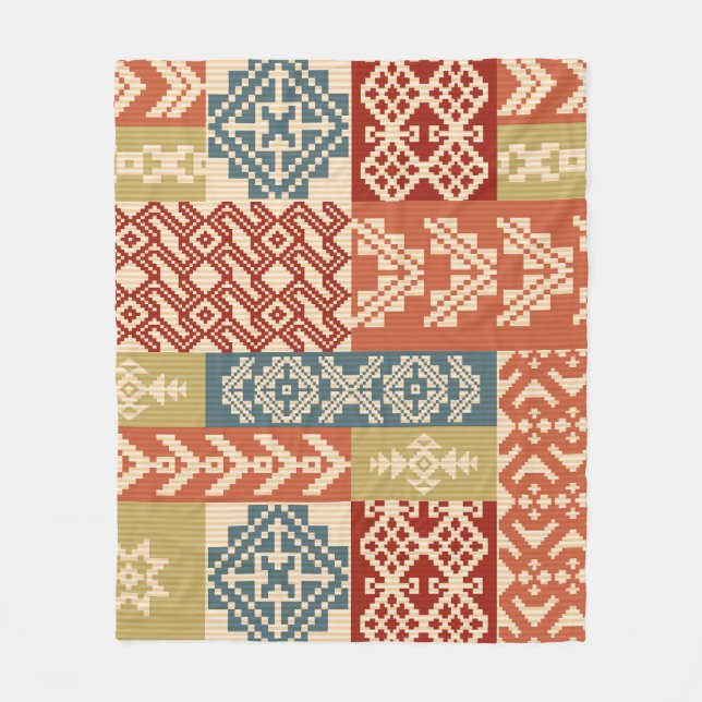 Geometric Patchwork Ethnic Seamless Pattern Fleece Blanket (Front)