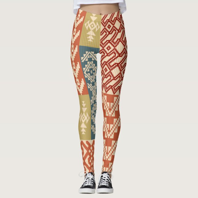 Geometric Patchwork Ethnic Seamless Pattern Leggings (Front)