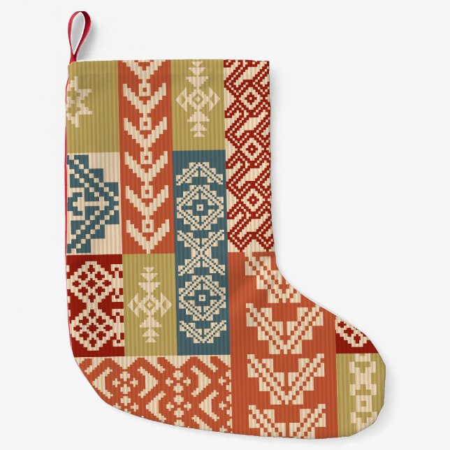 Geometric Patchwork Ethnic Seamless Pattern Small Christmas Stocking (Front)