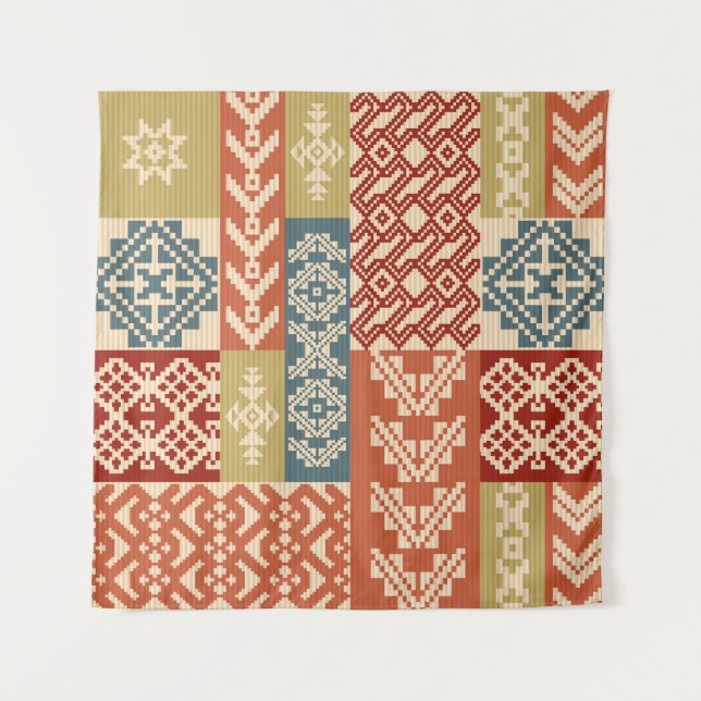 Geometric Patchwork Ethnic Seamless Pattern Tapestry (Front)