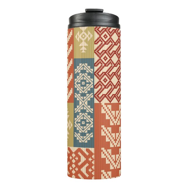 Geometric Patchwork Ethnic Seamless Pattern Thermal Tumbler (Front)