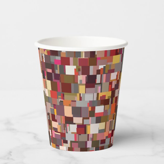 Geometric Patchwork Mosaic Pattern Paper Cups (Front)