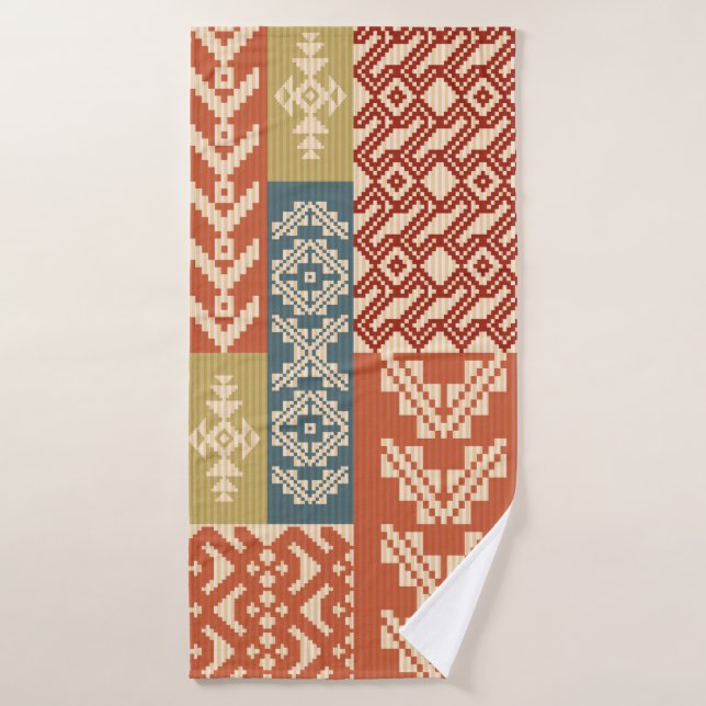 Geometric patchwork ornamental ethnic pattern bath towel (Bath Towel)