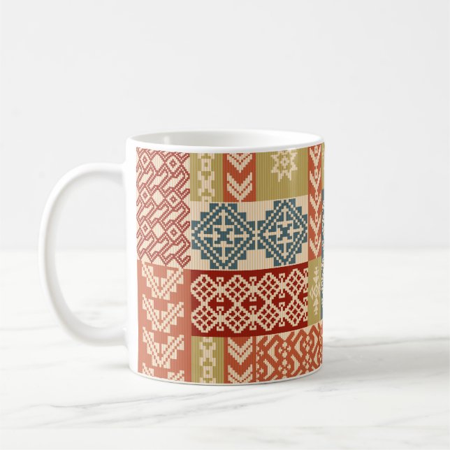 Geometric patchwork ornamental ethnic pattern coffee mug (Left)
