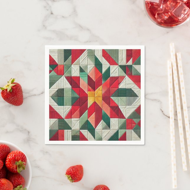 Geometric Patchwork Poinsettia Decoupage Napkins (Insitu)