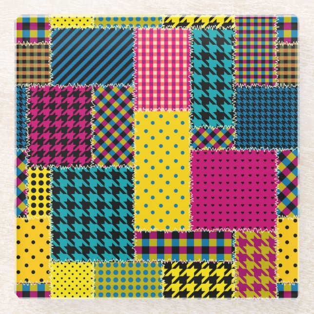 Geometric Patchwork: Rectangle Seamless Background Glass Coaster (Front)