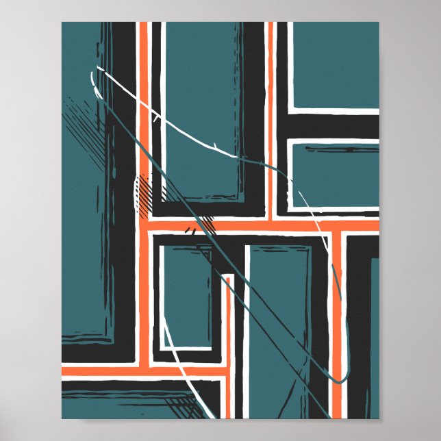 Geometric Pathways with Abstract Brush Strokes Poster (Front)