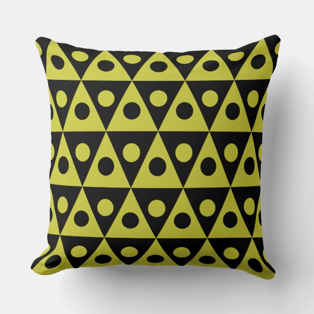 Geometric Pattern 260514 - Banana Yellow on Black Cushion (Front)
