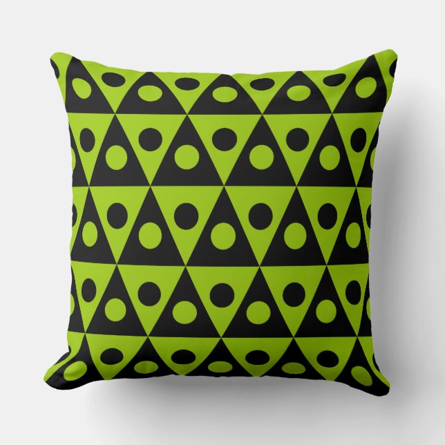 Geometric Pattern 260514 - Black on Martian Green Cushion (Front)