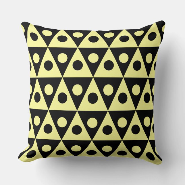 Geometric Pattern 260514 - Chalk Yellow on Black Cushion (Front)