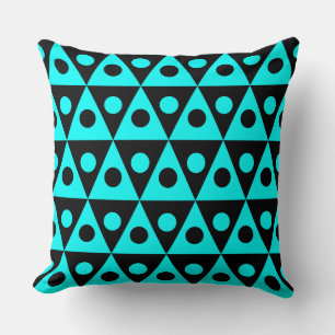 Geometric Pattern 260514 - Cyan on Black Cushion