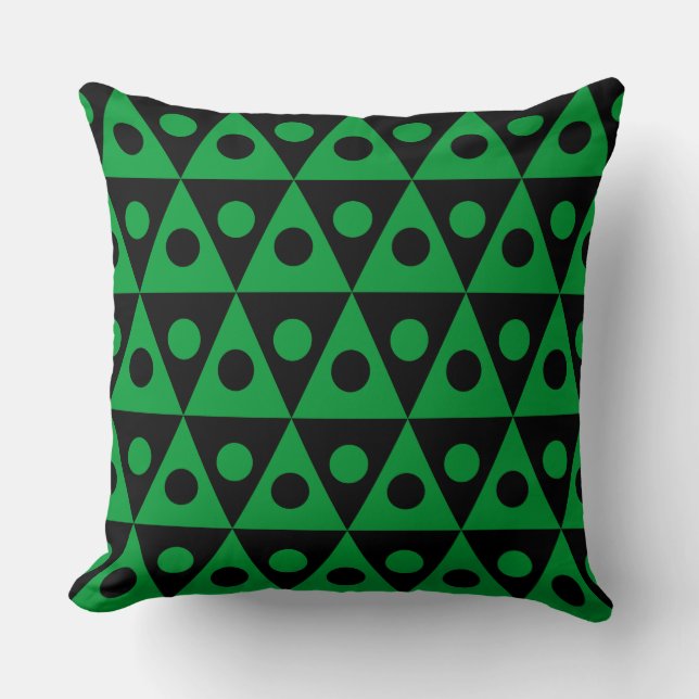 Geometric Pattern 260514 - Grass Green on Black Cushion (Front)