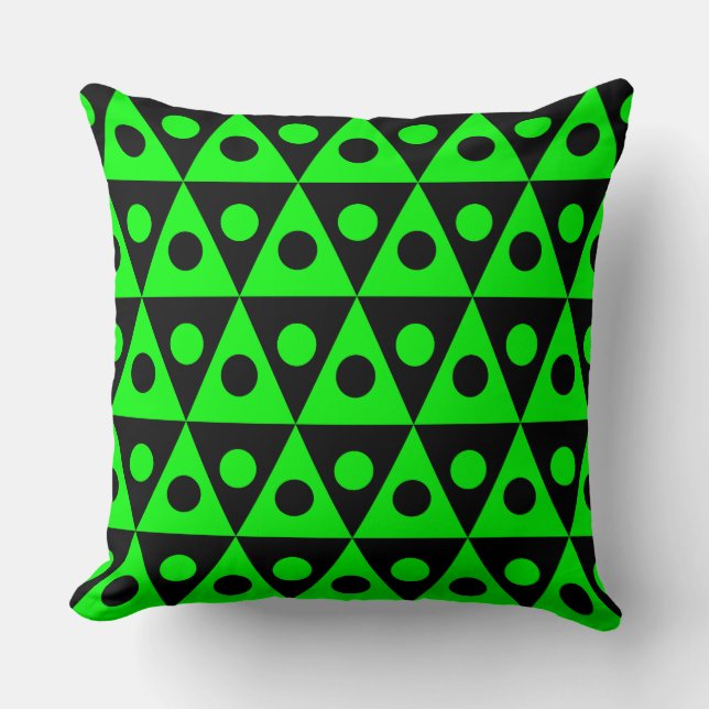 Geometric Pattern 260514 - Green on Black Cushion (Front)