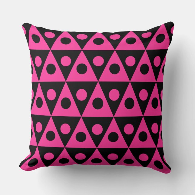 Geometric Pattern 260514 - Hot Pink on Black Cushion (Front)