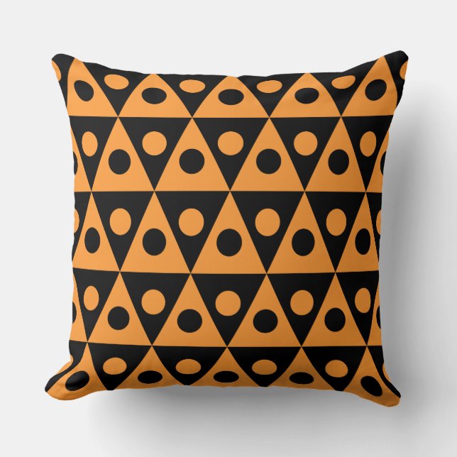 Geometric Pattern 260514 - Light Orange on Black Cushion (Front)