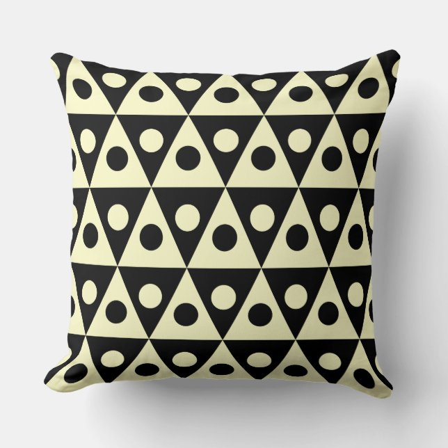 Geometric Pattern 260514 - Pale Yellow on Black Cushion (Front)