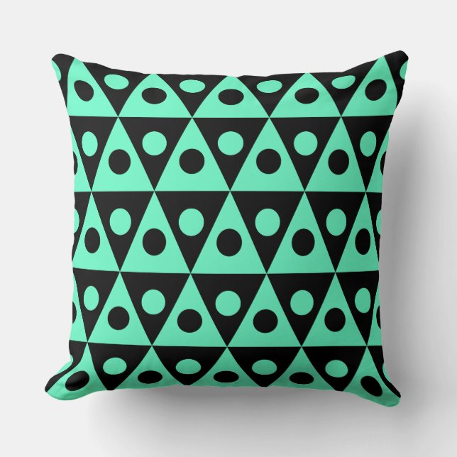 Geometric Pattern 260514 - Turquoise on Black Cushion (Front)
