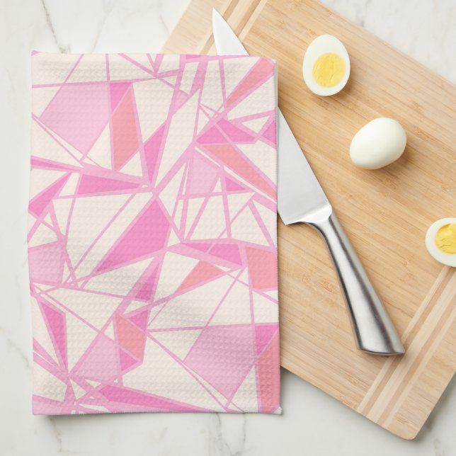 Geometric pattern abstract colour pink  tea towel (Quarter Fold)
