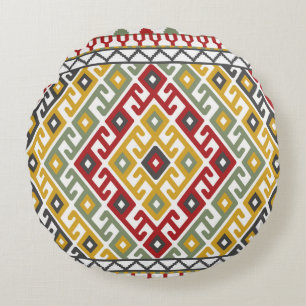Geometric pattern background in Indian, Turkish st Round Cushion