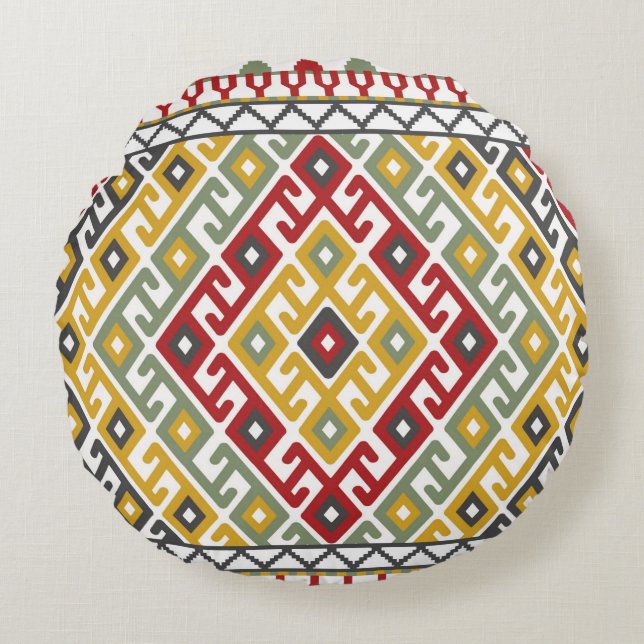 Geometric pattern background in Indian, Turkish st Round Cushion (Front)