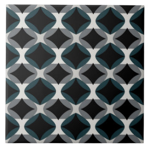 Geometric Pattern, Black and Grey Circles Ceramic Tile